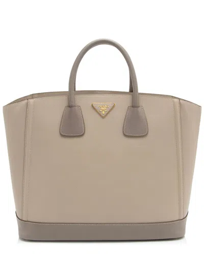 Prada Grey Leather Lux Open Shopping Tote (authentic ) In Brown