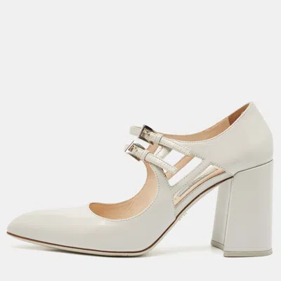 Pre-owned Prada Grey Leather Mary Jane Pumps Size 38.5
