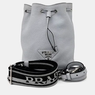 Pre-owned Prada Grey Leather Vitello Dino Bucket Bag In Gray