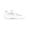 Prada Two-material Leather And Tech Fabric Sneaker In Gray