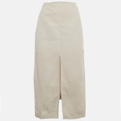 Pre-owned Prada Grey Logo Triangle Applique Viscose Blend Midi Skirt S In Gray