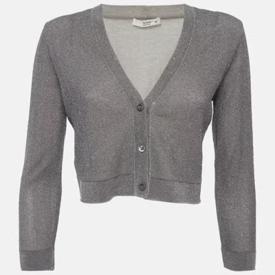 Pre-owned Prada Grey Lurex Knit Crop Cardigan M In Gray