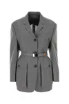 Prada Button-up Belted Jacket