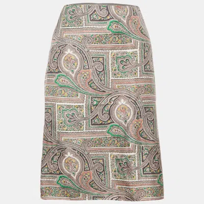 Pre-owned Prada Grey Paisley Print Silk Knee Length Skirt M In Gray