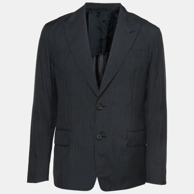 Pre-owned Prada Grey Pinstripe Mohair Wool Single Breasted Blazer L