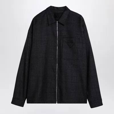 Prada Grey Prince Of Wales Zipped Shirt Men In Black
