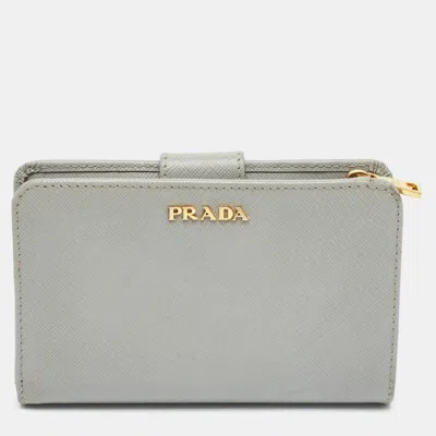 Pre-owned Prada Grey Saffiano Leather Flap French Wallet In Gray