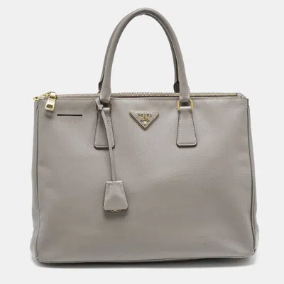 Pre-owned Prada Grey Saffiano Leather Large Double Zip Tote In Gray