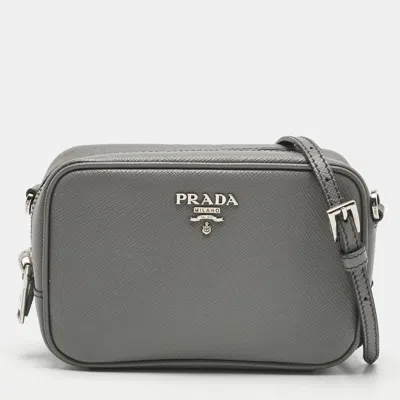Pre-owned Prada Grey Saffiano Leather Mini Camera Crossbody Bag In Gray
