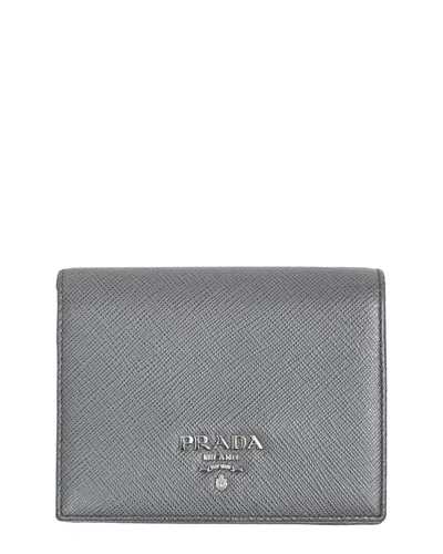 PRADA PRADA GREY SAFFIANO LEATHER SMALL BI-FOLD WALLET (AUTHENTIC PRE-LOVED)