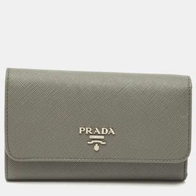 Pre-owned Prada Grey Saffiano Leather Trifold Wallet In Gray