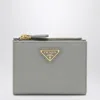 Prada Triangle Logo Saffiano Zipped Cardholder In Gray