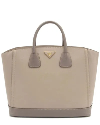 Prada Grey Saffiano Lux Leather Open Shopping Tote (authentic Pre-loved)
