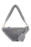 Prada Grey Shearling Mini Shoulder Bag In Grey