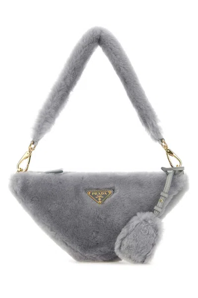 PRADA GREY SHEARLING MINI SHOULDER BAG