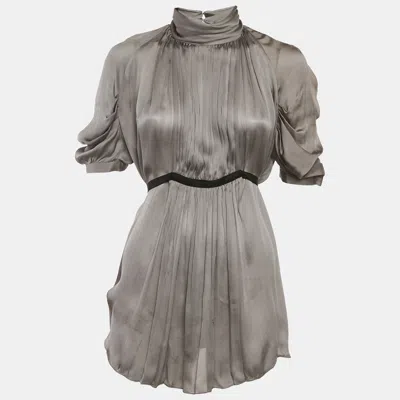 Pre-owned Prada Grey Silk Pleated Blouse S