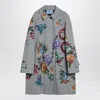 Prada Grey Single-breasted Coat In Printed Cotton In Multi