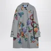 Prada Grey Single-breasted Coat In Printed In Metallic