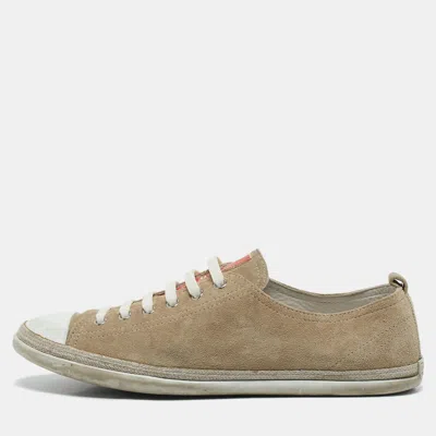Pre-owned Prada Grey Suede Cap Toe Lace Up Sneakers Size 39