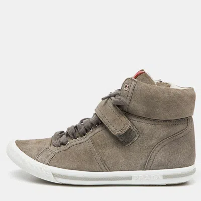 Pre-owned Prada Grey Suede High Top Sneakers Size 36