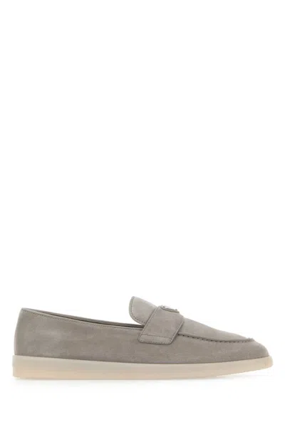 Prada Grey Suede Loafers In Gray