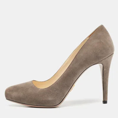Pre-owned Prada Grey Suede Platform Pumps Size 37.5