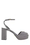 Prada Suede Block Heel Sandals With Open Toe