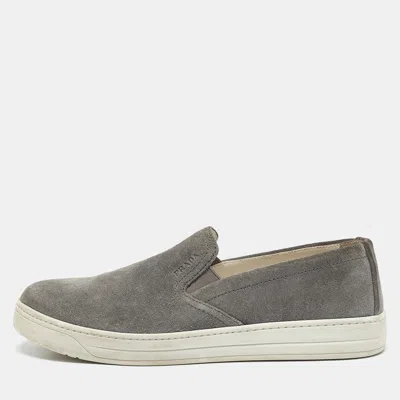 Pre-owned Prada Grey Suede Slip On Sneakers Size 38.5 In Gray