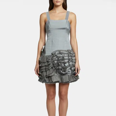 Pre-owned Prada Grey Taffeta Ruffled Mini Cocktail Dress S In Gray