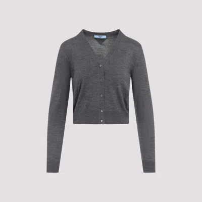 PRADA GREY VIRGIN WOOL CARDIGAN