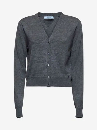 PRADA GREY VIRGIN WOOL CARDIGAN