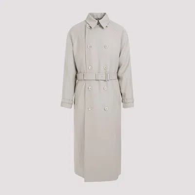 Prada Grey Virgin Wool Trench In Nude & Neutrals