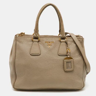 Pre-owned Prada Grey Vitello Daino Leather Double Zip Tote