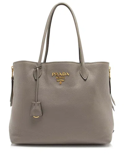 Prada Grey Vitello Daino Top Handle Shopper Tote (authentic Pre-loved) In Gray