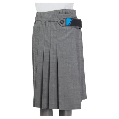 Pre-owned Prada Grey Wool 2017 Pleated Gaberdine Velcro Wrap Skirt 44 L In Gray