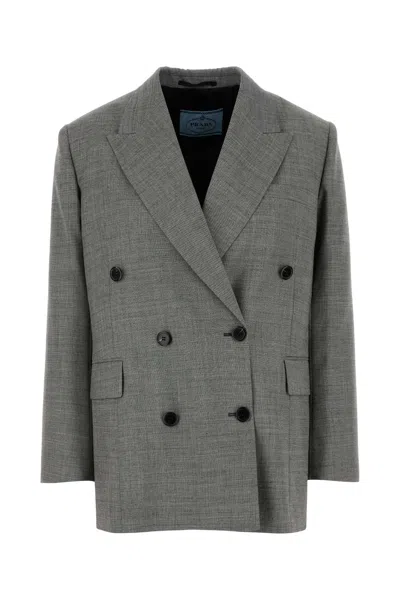 Prada Grey Wool Blazer In Gray