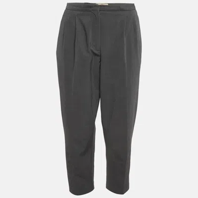Pre-owned Prada Grey Wool Blend Cropped Pleated Trousers M In Gray