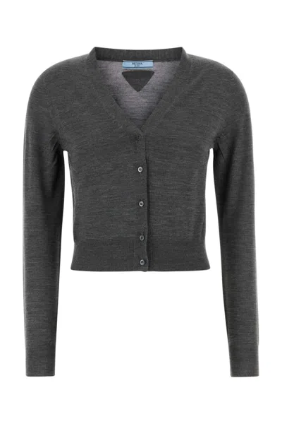 PRADA GREY WOOL CARDIGAN