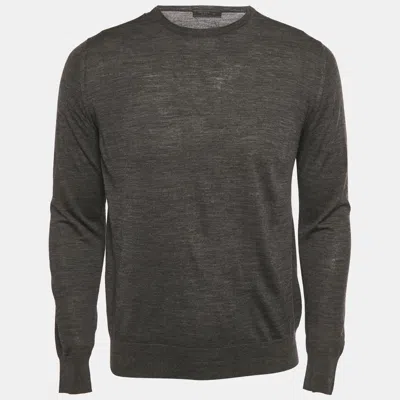 Pre-owned Prada Grey Wool Knit Crewneck Sweater M In Gray