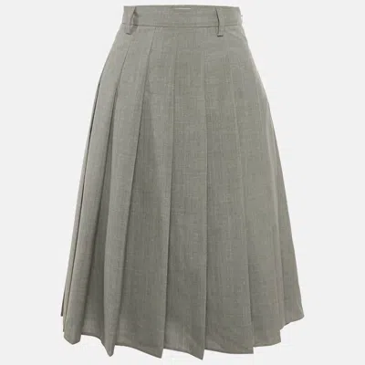 Pre-owned Prada Grey Wool Pleated Midi Skirt Xs In Gray
