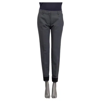 Pre-owned Prada Grey Wool Ribbed Cuff Cropped Tapered Pants 42 M In Gray
