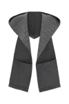 Prada Wool Scarf With Hooded Design And Pocket Detail In Grigio+bianco