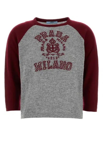 Prada Grey Wool Sweater In Grigio+amaranto