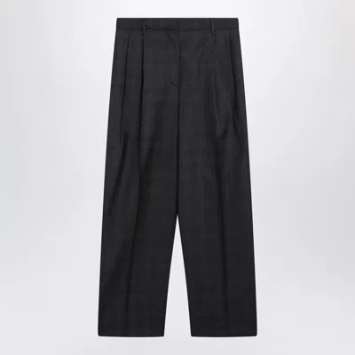 Prada Grey Wool Trousers With Check Pattern In Black
