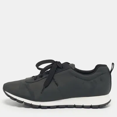Pre-owned Prada Grey/black Canvas Trainer Lace Up Sneakers Size 43 In Gray