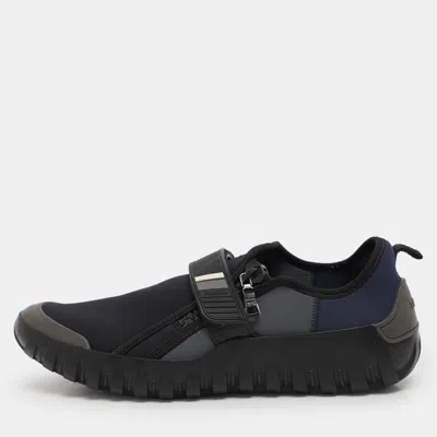 Pre-owned Prada Grey/blue Neoprene And Rubber Low Top Sneakers Size 44