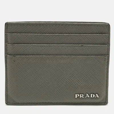 Pre-owned Prada Grey/blue Saffiano Leather Card Holder In Gray