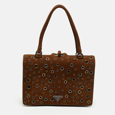Pre-owned Prada Grommet Brown Suede Frame Satchel