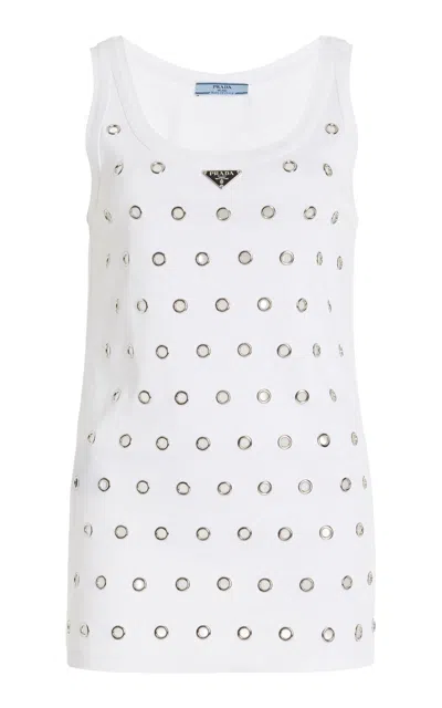 Prada Cut-outs And Studs Cotton Top In White