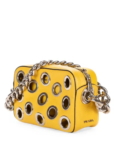 Pre-owned Prada Grommet Shoulder Bag In Yellow